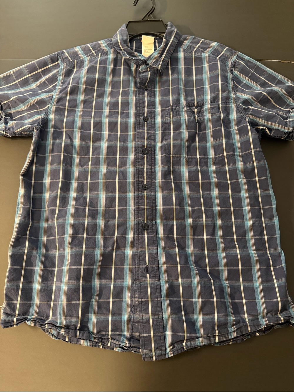 The North Face Men's Navy Blue Plaid Short-Sleeve Button-Down Shirt